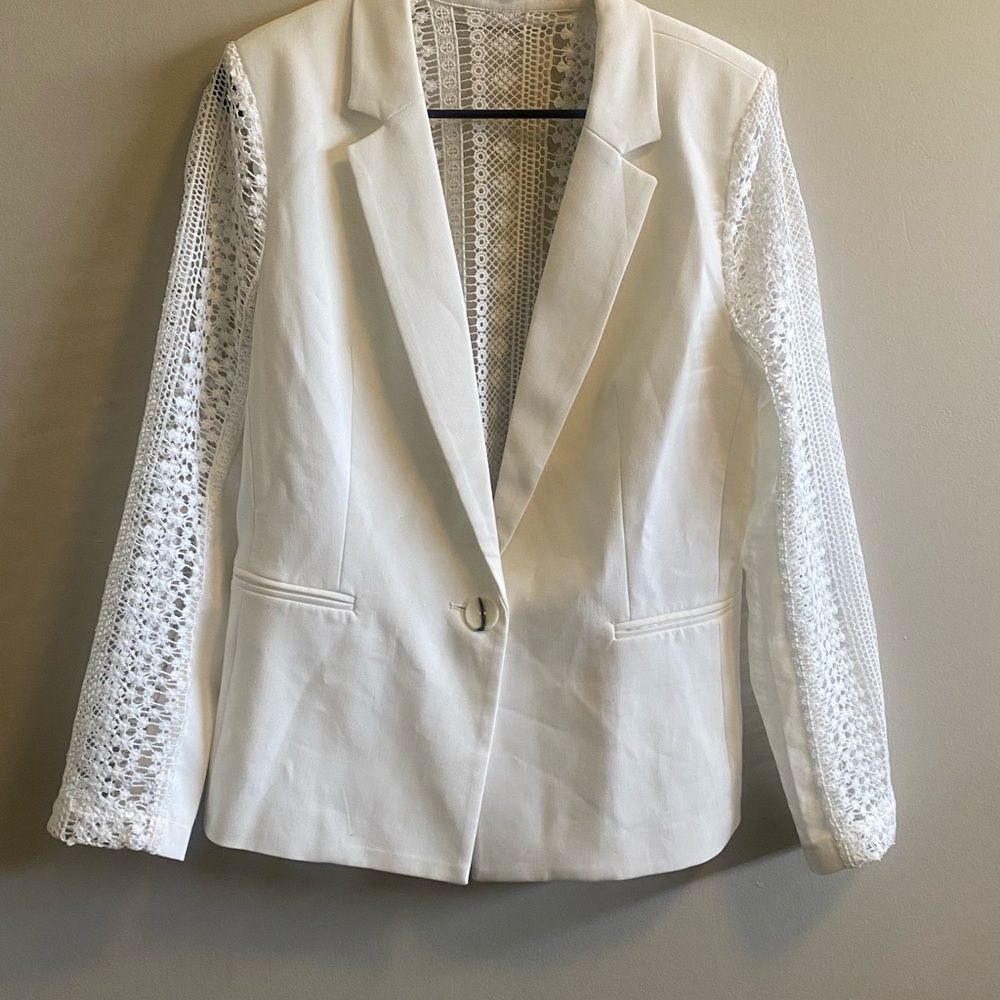 XOXO Ivory Blazer with Lace Sleeves